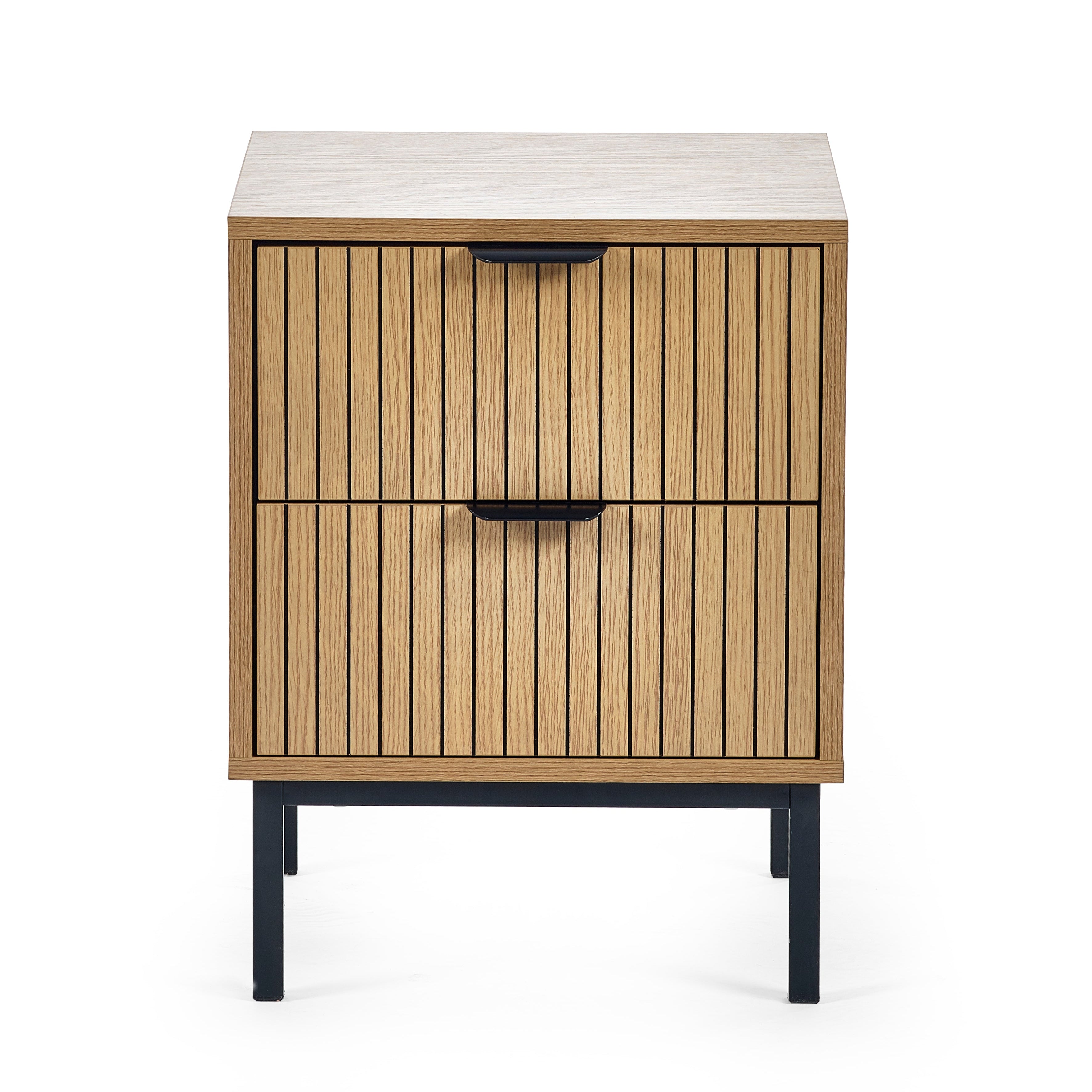 Arya Slatted Oak Wood Bedside Table | 2 Drawers